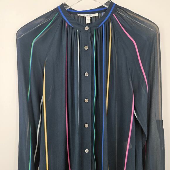 DEREK LAM 10 CROSBY Rainbow Striped Mandarin Collar‎ Blouse Size 8 - Picture 5 of 12
